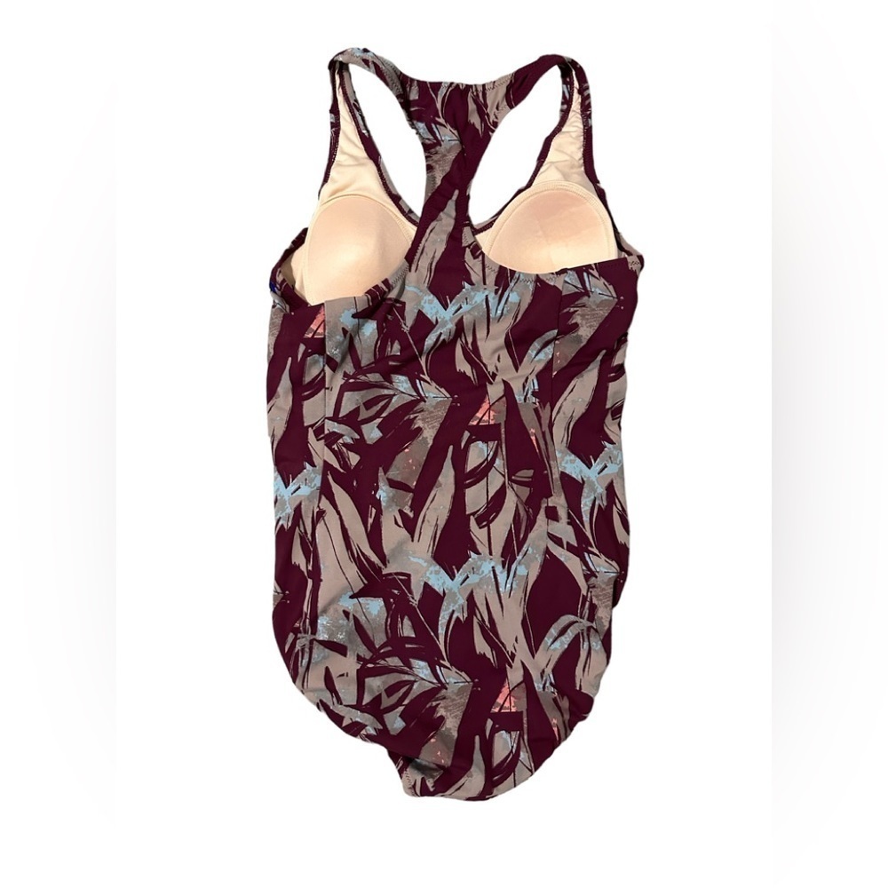Garnet Hill One Piece Swimsuit Charlet Shadow Leaf Racerback Size 8 - Picture 3 of 5